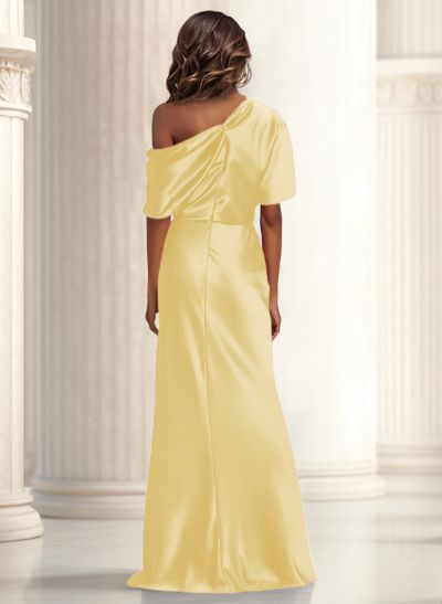 Sheath/Column Asymmetrical Neck Short Sleeves Evening Dresses