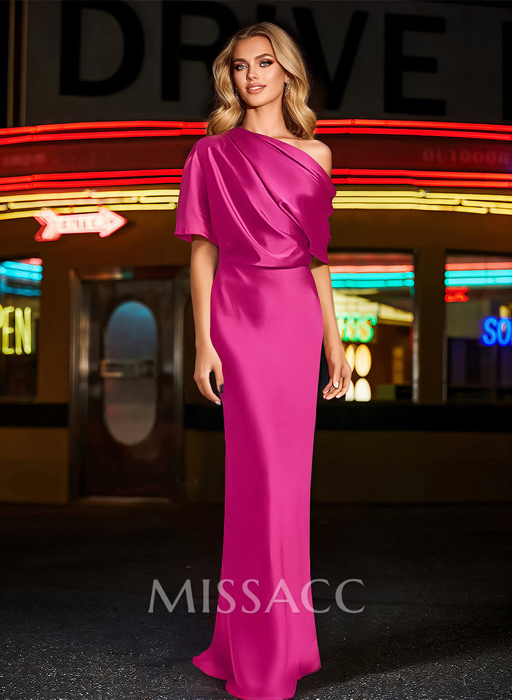 Sheath/Column Asymmetrical Neck Short Sleeves Evening Dresses Sheath/Column Asymmetrical Neck Short Sleeves Evening Dresses