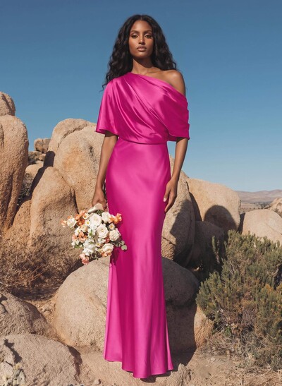 Sheath/Column Asymmetrical Neck Short Sleeves Evening Dresses