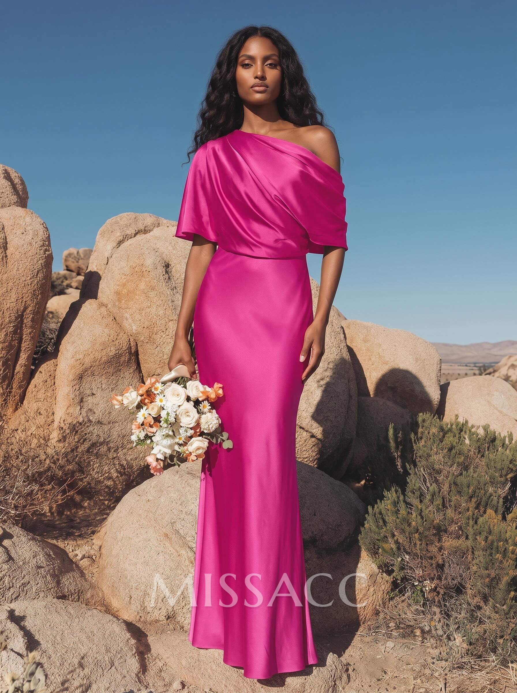 Sheath/Column Asymmetrical Neck Short Sleeves Evening Dresses Sheath/Column Asymmetrical Neck Short Sleeves Evening Dresses