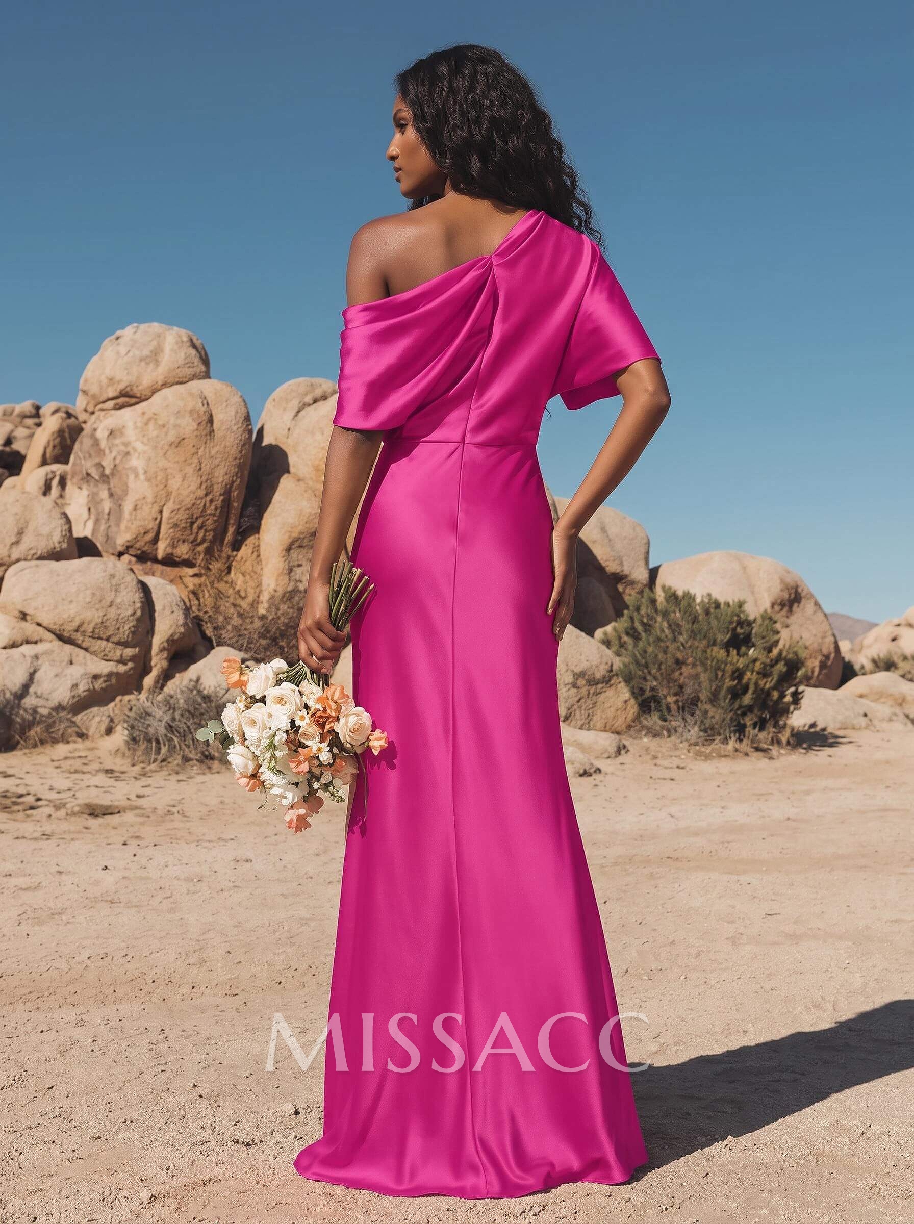 Sheath/Column Asymmetrical Neck Short Sleeves Evening Dresses Sheath/Column Asymmetrical Neck Short Sleeves Evening Dresses