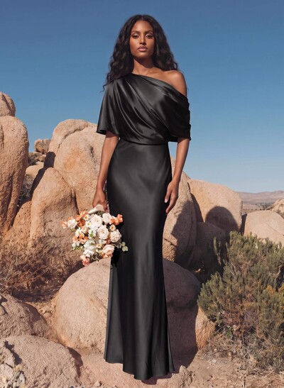 Sheath/Column Asymmetrical Neck Short Sleeves Evening Dresses