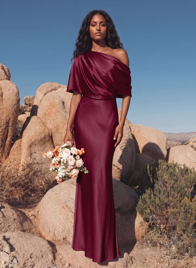 Sheath/Column Asymmetrical Neck Short Sleeves Evening Dresses