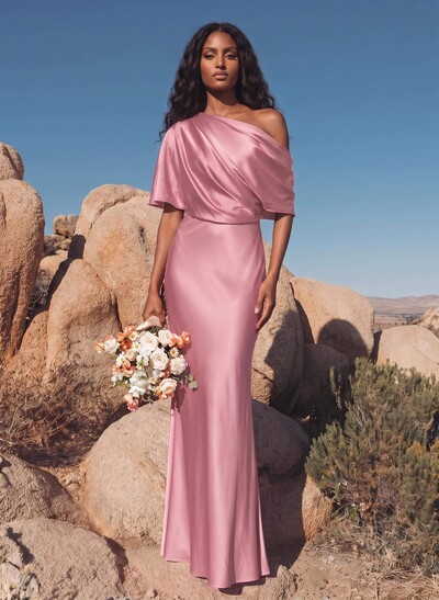 Sheath/Column Asymmetrical Neck Short Sleeves Evening Dresses