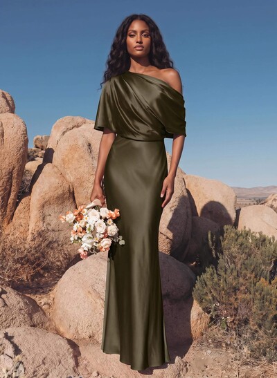 Sheath/Column Asymmetrical Neck Short Sleeves Evening Dresses