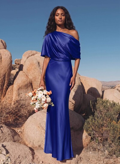 Sheath/Column Asymmetrical Neck Short Sleeves Evening Dresses