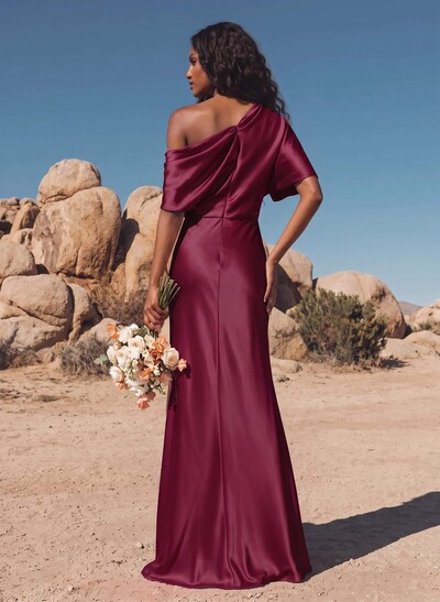 Sheath/Column Asymmetrical Neck Short Sleeves Evening Dresses