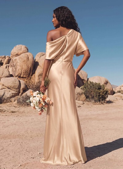 Sheath/Column Asymmetrical Neck Short Sleeves Evening Dresses