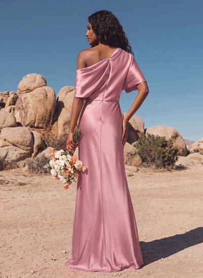 Sheath/Column Asymmetrical Neck Short Sleeves Evening Dresses