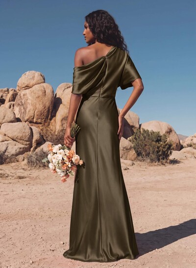 Sheath/Column Asymmetrical Neck Short Sleeves Evening Dresses