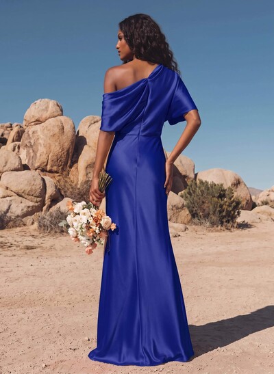 Sheath/Column Asymmetrical Neck Short Sleeves Evening Dresses
