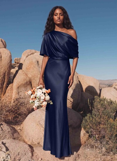 Sheath/Column Asymmetrical Neck Short Sleeves Evening Dresses