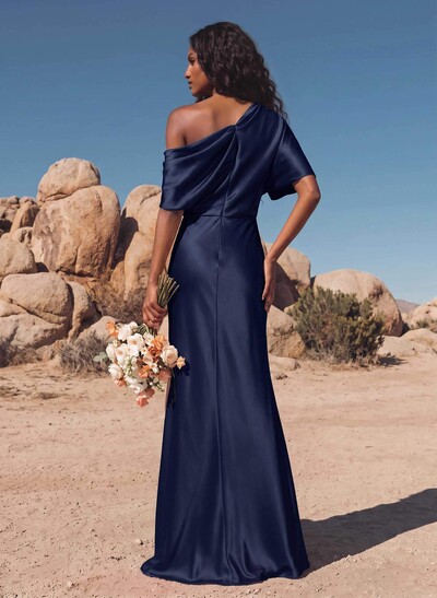 Sheath/Column Asymmetrical Neck Short Sleeves Evening Dresses