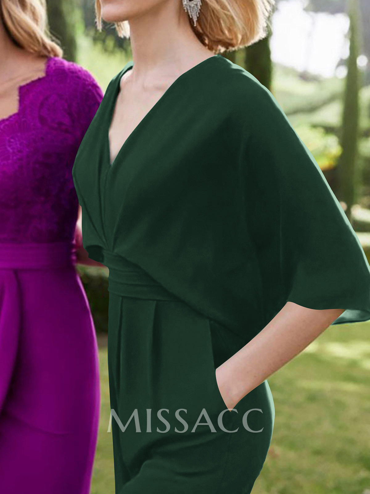 Jumpsuit/Pantsuit V-Neck 1/2 Sleeves Elastic Satin Floor-Length Evening Dresses