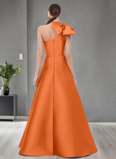 A-Line One-Shoulder Satin Evening Dresses With Bow(s)/Pockets