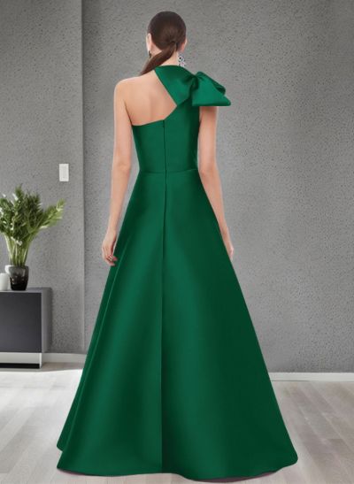 A-Line One-Shoulder Satin Evening Dresses With Bow(s)/Pockets