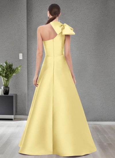 A-Line One-Shoulder Satin Evening Dresses With Bow(s)/Pockets