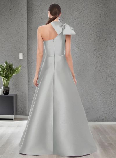 A-Line One-Shoulder Satin Evening Dresses With Bow(s)/Pockets