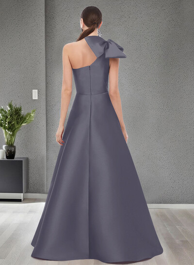 A-Line One-Shoulder Satin Evening Dresses With Bow(s)/Pockets
