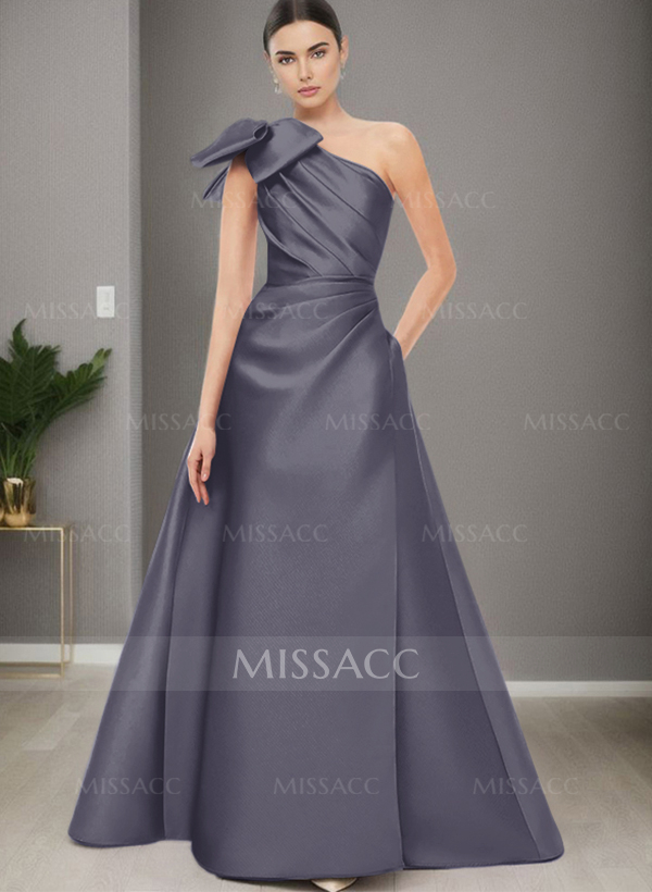 A-Line One-Shoulder Satin Evening Dresses With Bow(s)/Pockets