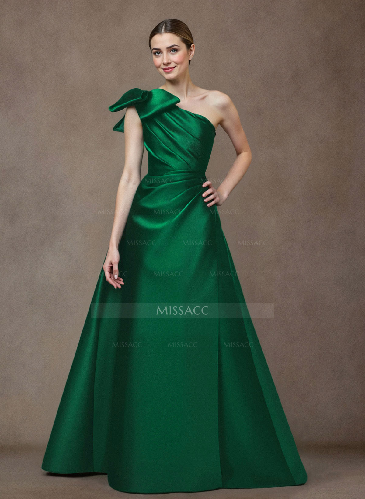 A-Line One-Shoulder Satin Evening Dresses With Bow(s)/Pockets