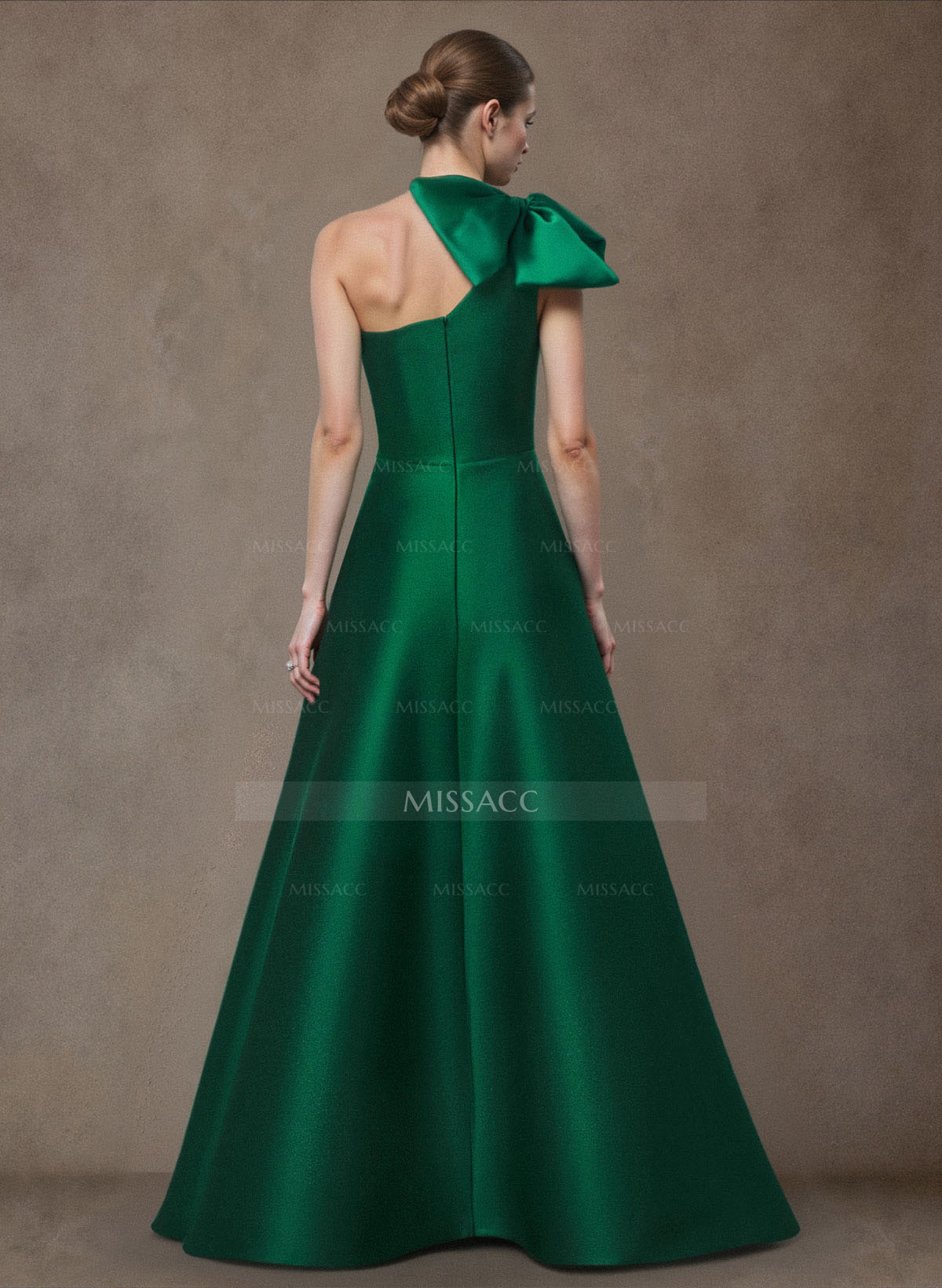 A-Line One-Shoulder Satin Evening Dresses With Bow(s)/Pockets