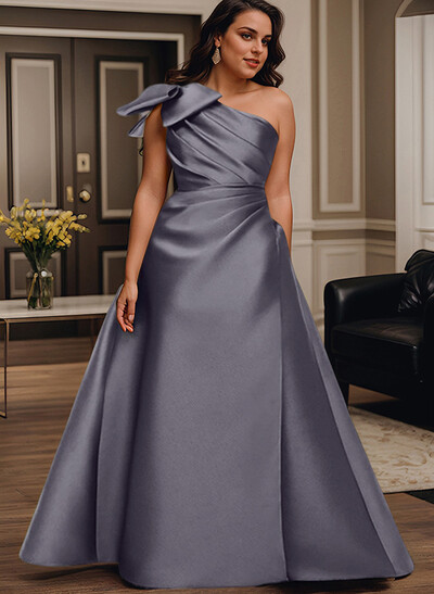 A-Line One-Shoulder Satin Evening Dresses With Bow(s)/Pockets
