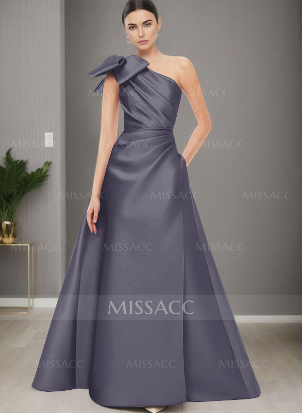 A-Line One-Shoulder Satin Evening Dresses With Bow(s)/Pockets