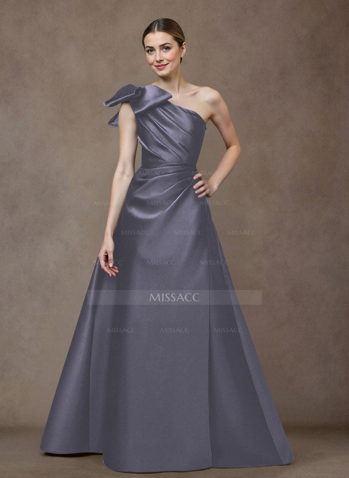 A-Line One-Shoulder Satin Evening Dresses With Bow(s)/Pockets