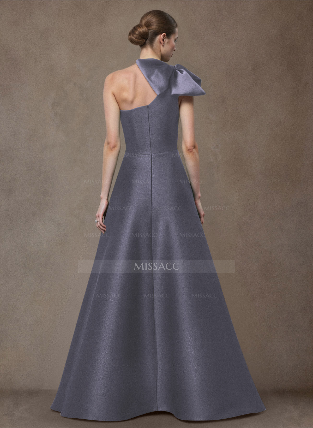 A-Line One-Shoulder Satin Evening Dresses With Bow(s)/Pockets