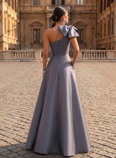 A-Line One-Shoulder Satin Evening Dresses With Bow(s)/Pockets