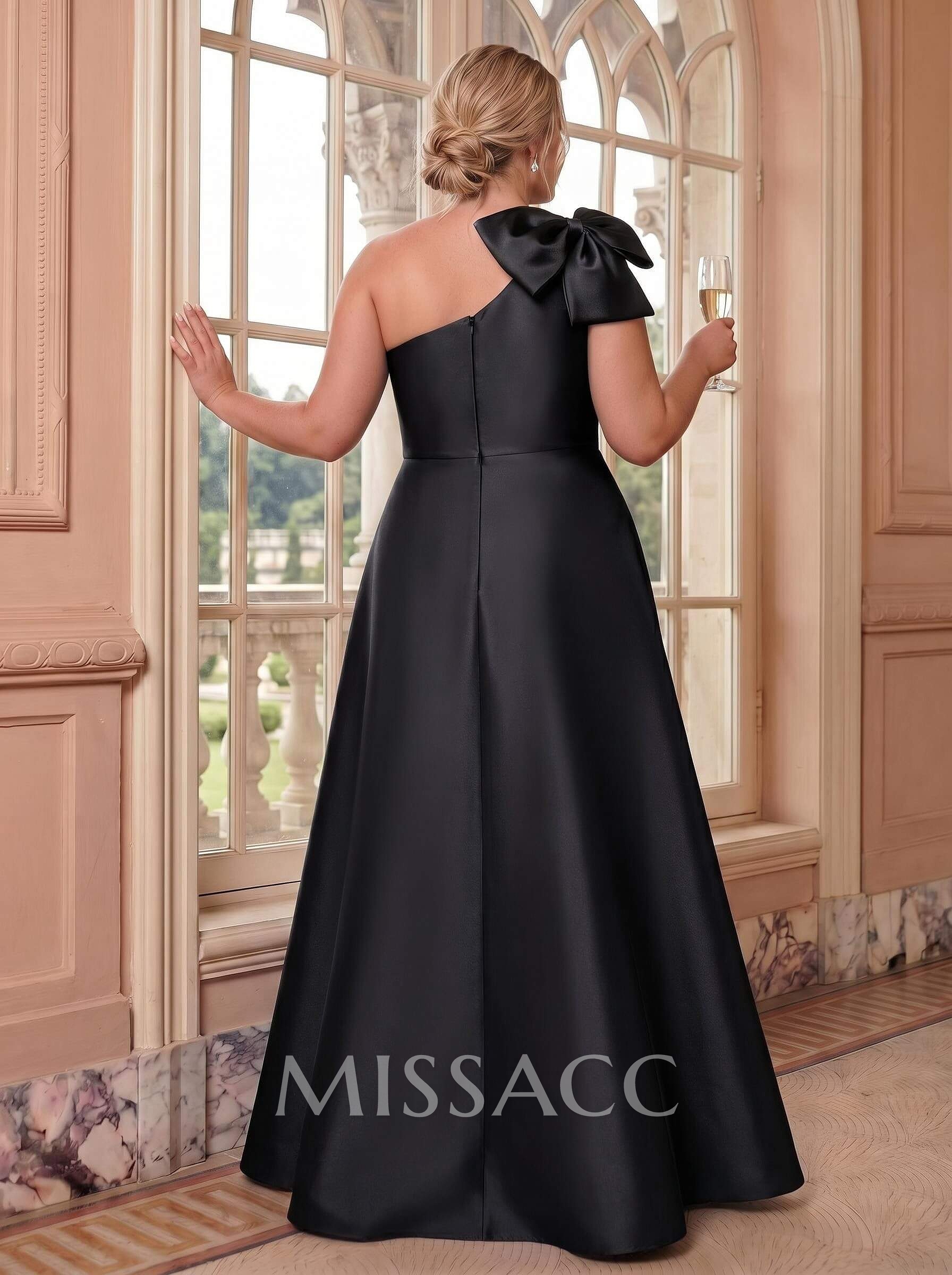 A-Line One-Shoulder Satin Evening Dresses With Bow(s)/Pockets A-Line One-Shoulder Satin Evening Dresses With Bow(s)/Pockets