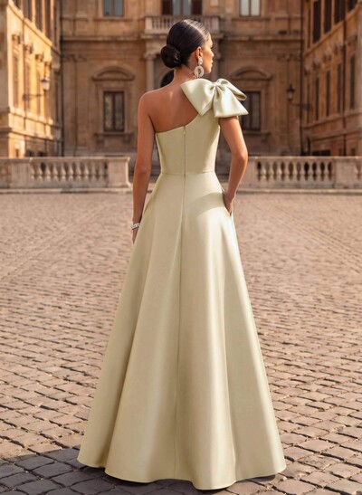 A-Line One-Shoulder Satin Evening Dresses With Bow(s)/Pockets