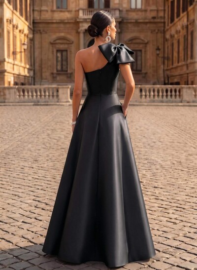 A-Line One-Shoulder Satin Evening Dresses With Bow(s)/Pockets