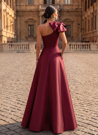 A-Line One-Shoulder Satin Evening Dresses With Bow(s)/Pockets