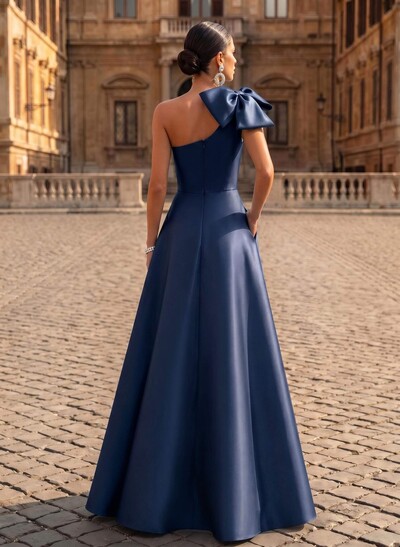 A-Line One-Shoulder Satin Evening Dresses With Bow(s)/Pockets