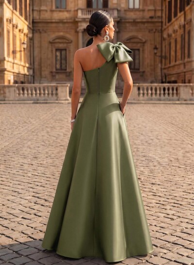 A-Line One-Shoulder Satin Evening Dresses With Bow(s)/Pockets