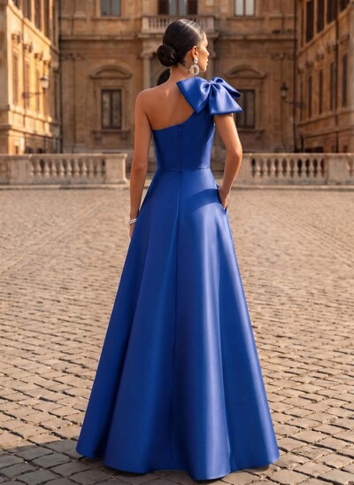 A-Line One-Shoulder Satin Evening Dresses With Bow(s)/Pockets