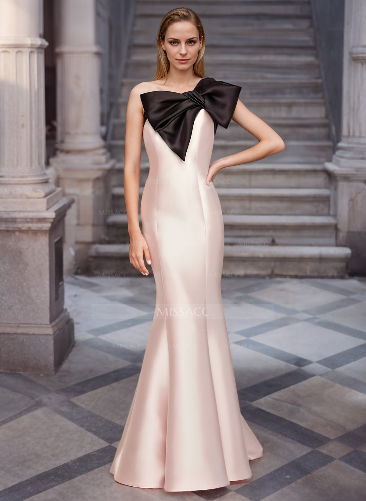 Trumpet/Mermaid One-Shoulder Satin Evening Dresses With Bow