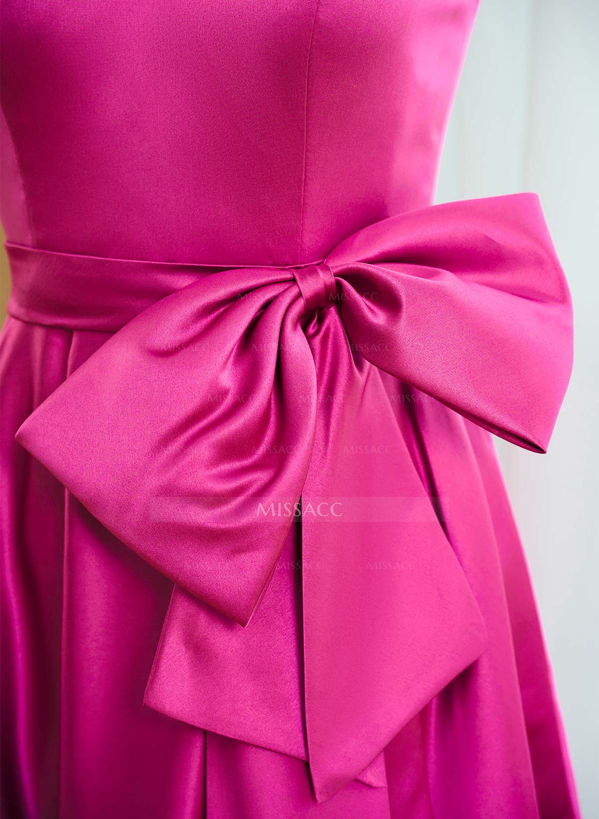 Modest A-Line V-Neck Bow Accented Satin Evening Dresses With Pockets