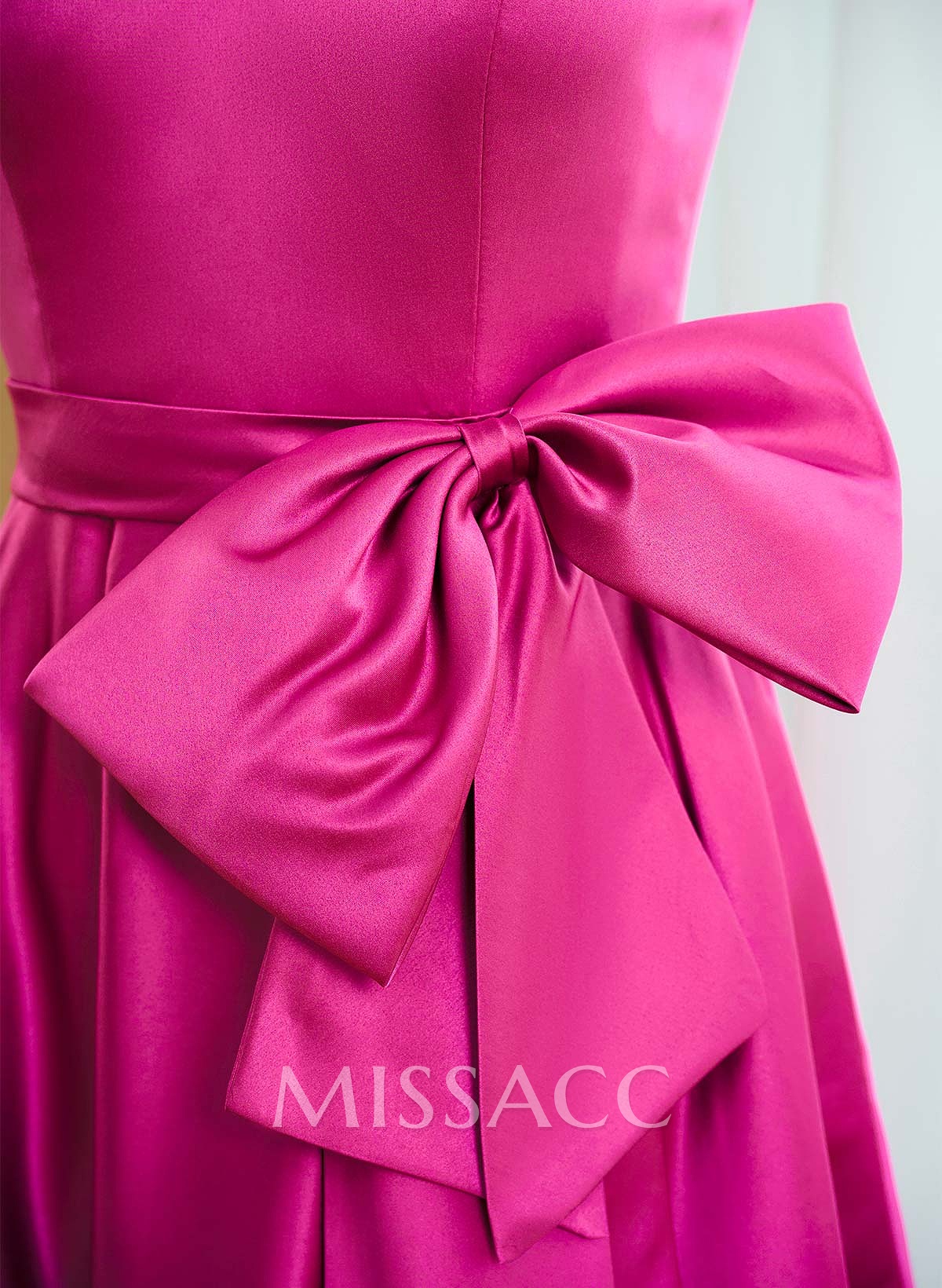 Modest A-Line V-Neck Bow Accented Satin Evening Dresses With Pockets