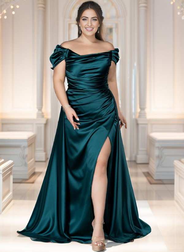 Sheath Off-The-Shoulder Sweep Train Evening Dresses With Split Front ...
