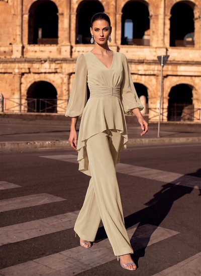Blue Jumpsuit/Pantsuit Puff Slevees Evening Dresses