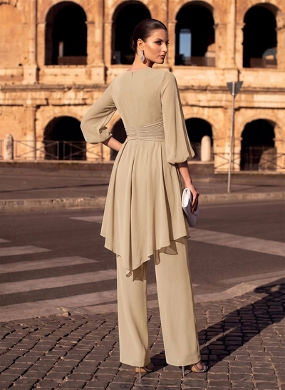 Blue Jumpsuit/Pantsuit Puff Slevees Evening Dresses