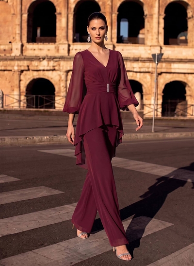 Blue Jumpsuit/Pantsuit Puff Slevees Evening Dresses