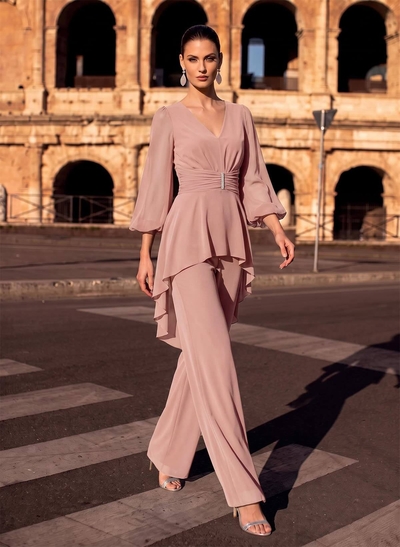 Blue Jumpsuit/Pantsuit Puff Slevees Evening Dresses