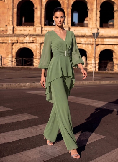 Blue Jumpsuit/Pantsuit Puff Slevees Evening Dresses