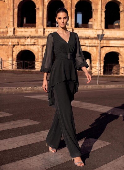 Blue Jumpsuit/Pantsuit Puff Slevees Evening Dresses