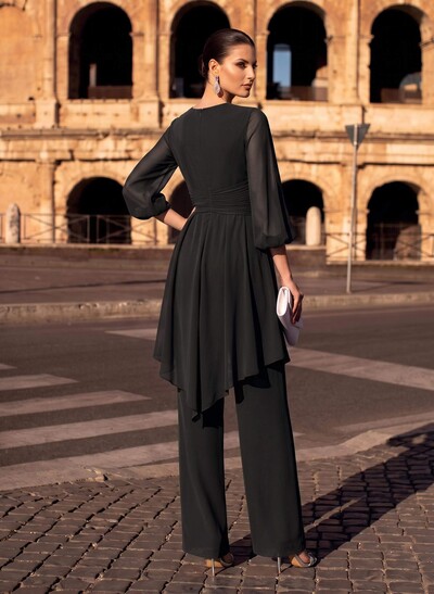 Blue Jumpsuit/Pantsuit Puff Slevees Evening Dresses