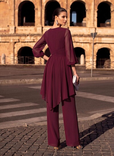 Blue Jumpsuit/Pantsuit Puff Slevees Evening Dresses